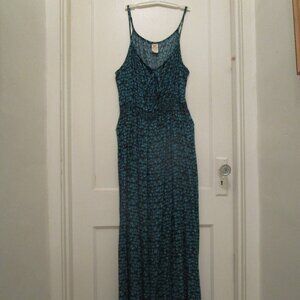 Faded Glory Rayon teal and black long dress with elastic; size L (12-14)